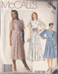 3049 MCCALLS SS-LS PULLOVER ELASTIC WAIST DRESS, GOWN 1987 PATTERN 22 44"B